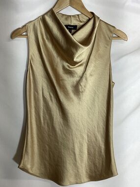 THEORY Gold Cowl Neck Satin Tank Size Small